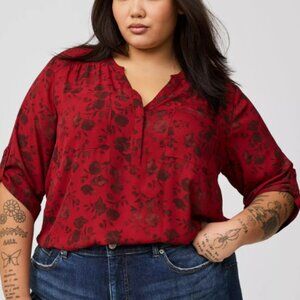 Torrid Harper 3/4 Sleeve Pullover Blouse, Maroon Floral